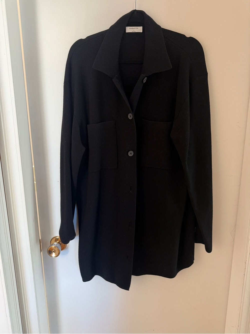 Babaton Aritzia Society Sweater Black Large Knit Shacket Jacket #99064